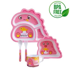 GENERICO - Set Vajilla Para Bebes Niños Bambu - Animalitos - Dinosaurio