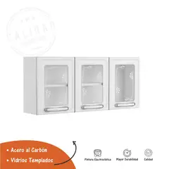BERTOLINI - Gabinete Superior de cocina en acero 120cm 3 puertas vidrio - blanco