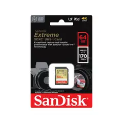 SANDISK - Memoria SD 64gb Extreme 170 mb/s uhs-i c10 u3 v30 4k