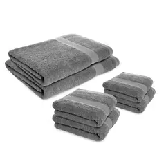 ENERGY PLUS - Set X6 toallas hoteleras: 2 de cuerpo + 4 toallas de manos Gris
