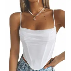 BAPU - Crop top corset de tira mallatex sobrepuesta varillas laterales