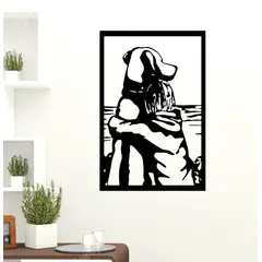 GENERICO - Cuadro decoración pared abrazo perro 60x40cm MDF Negro