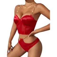 BAPU - Conjunto lencería corset con cadena copa con arco varillas laterales