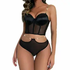 BAPU - Conjunto lencería corset con cadena copa con arco varillas laterales
