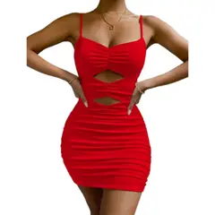BAPU - Vestido corto de tiras fruncido con doble abertura adelante