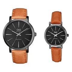 Q&Q - Relojes Pareja Duo Qyq Cuero Quartz Q892j422 + Estuche