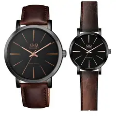 Q&Q - Relojes Pareja Duo Qyq Cuero Quartz Q892j422 + Estuche