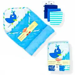 GENERICO - Set toalla baño bebe niño con 2 toallitas - azul