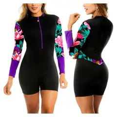 PRAIE - Vestido de Baño Enterizo Manga Larga 2331 Violeta Short Control