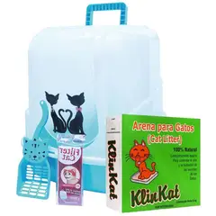 AM MASCOTAS - Arenera sanitaria gato filtro + arena klinkat 5kg- filter cat - aguamarina