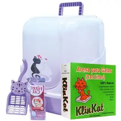 AM MASCOTAS - Arenera sanitaria gato filtro + arena klinkat 5kg- filter cat - lila