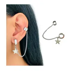 ACCESORIOS DE EVA - Arete Ear Cuff Simulador Estrella Plateada_.