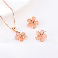 VERAMOREST - Set Aretes Y Collar Flores Rosa