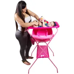 ABBA - Bañera bebe Soporte Completo Con Cambiador De Pañales Rosa