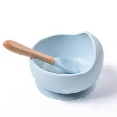 GENERICO - Set De Bowl Con Cuchara Silicona Para Bebes - Azul