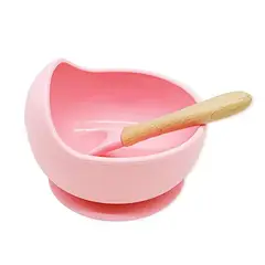 GENERICO - Set De Bowl Con Cuchara Silicona Para Bebes - Rosado