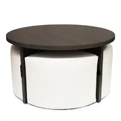 BANZAY - Mesa De Centro Con Puff Por 4 Quesitos Wengue Blanco