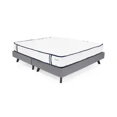 GENERICO - Base Cama Santorini Queen Tela Plata con Colchón Varna