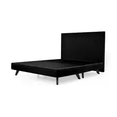 GENERICO - Base Cama con Cabecero Santorini Queen Tela Negro
