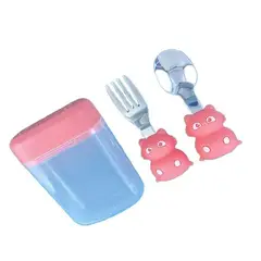 GENERICO - Set De Mini cubiertos Gatito Con Estuche Para Niños - Rosado