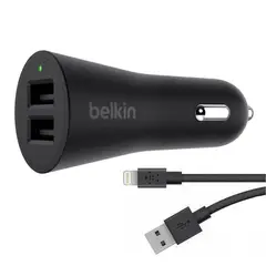 BELKIN - Cargador Carro 24w / 2 Puertos Usb + Cable Lightning