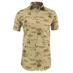 SON DOS - Camisa Beige casual estampada slim manga corta.