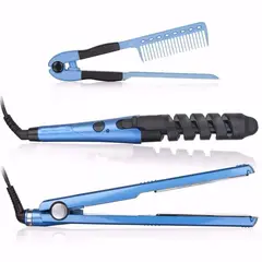 GENERICO - Combo Plancha Para El Cabello Mas Rizador Y Penine Azul
