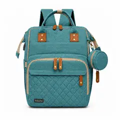 BABY ON - Morral Pañalera Cuna 3 en 1 con Cambiador Bolsillos Térmicos USB VERDE TURQUESA