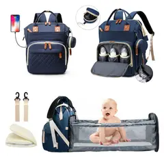 BABY ON - Pañalera Multifuncional Morral 3-1 Tipo Cuna Azul Oscuro