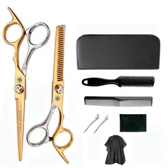GENERICO - Set tijeras profesionales peluqueria Black Leopard SilverGold Capa