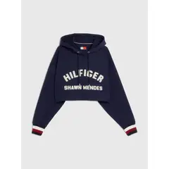 TOMMY HILFIGER - Hoodie Cropped Con Capucha X Shawn Mendes Mujer Gris
