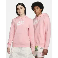 NIKE - BUZO CAPOTA MUJER CLUB FLEECE ROSADO BLANCO.
