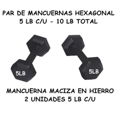 GENERICO - PAR DE MANCUERNA HEXAGONAL 5 LB C/U – TOTAL 10 LB