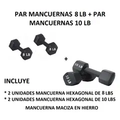GENERICO - 2 PARES DE MANCUERNAS: 1 PAR 8 LBS C/U - 1 PAR 10 LBS C/U
