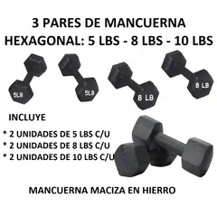 GENERICO - 3 PARES MANCUERNAS PAR 5 LB C/U PAR 8 LB C/U PAR 10 LB C/U