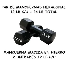 GENERICO - PAR DE MANCUERNA HEXAGONAL 12 LB C/U – TOTAL 24 LB