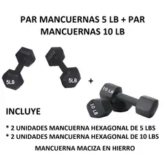 GENERICO - 2 PARES DE MANCUERNAS: PAR 5 LBS C/U - PAR 10 LBS C/U
