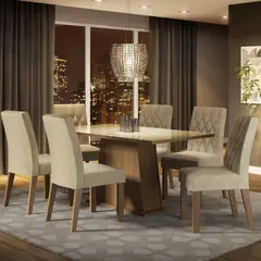 MADESA - Juego de Comedor Stéfani con 6 Sillas - Tablero de Madera y Cristal