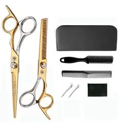 GENERICO - Set tijeras profesionales peluqueria Black Leopard SilverGold