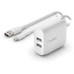 BELKIN - Cargador de pared usb-a dual 24w blanco