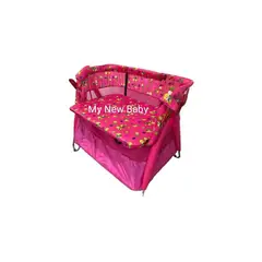 GENERICO - Cuna corral doble nivel y económico de bebe toldillo rosado