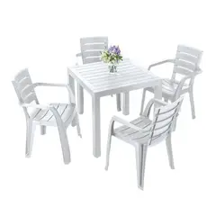 RIMAX - Comedor Barú (1 Mesa + 4 Sillas Con Brazos GRIS HIELO)
