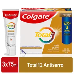 COLGATE - Crema Dental Total Anti Sarro Prevención Activa 3x75ml