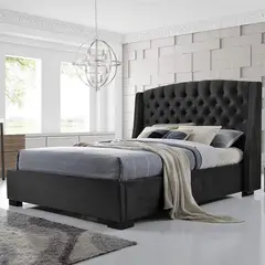 EKONOMODO COLOMBIA - Base cama con Espaldar Queen en pino Italia Negro 160x190 cm