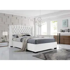 EKONOMODO COLOMBIA - Base cama con Espaldar King en pino Italia Blanco 200x200 cm