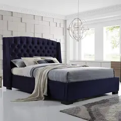 EKONOMODO COLOMBIA - Base Cama Con Espaldar King En Pino Italia Azul 200X200 Cm