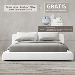 EKONOMODO COLOMBIA - Colchon Doble 1 Pillow con Cama Astoria Blanca 140x190 GRATIS Sabanas