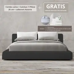 EKONOMODO COLOMBIA - Colchon Doble 1 Pillow con Cama Astoria Negro 140x190 GRATIS Sabanas