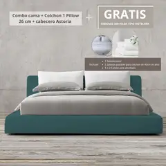 EKONOMODO COLOMBIA - Colchon Queen 1 Pillow Con Cama Astoria Verde 160X190 Gratis Sabanas