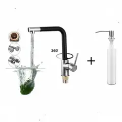 GENERICO - Griferia Negra Lavaplatos Mezclador -Dispensador Jabón 500ml